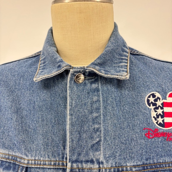 Vintage 90s Y2K Disney Denim Jacket American Flag Back Mickey Patch - Picture 5 of 10